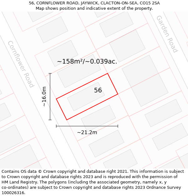 56, CORNFLOWER ROAD, JAYWICK, CLACTON-ON-SEA, CO15 2SA: Plot and title map