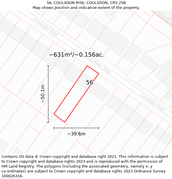 56, COULSDON RISE, COULSDON, CR5 2SB: Plot and title map