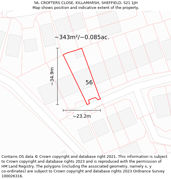 56, CROFTERS CLOSE, KILLAMARSH, SHEFFIELD, S21 1JH: Plot and title map