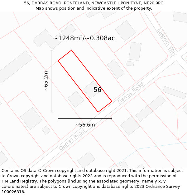 56, DARRAS ROAD, PONTELAND, NEWCASTLE UPON TYNE, NE20 9PG: Plot and title map