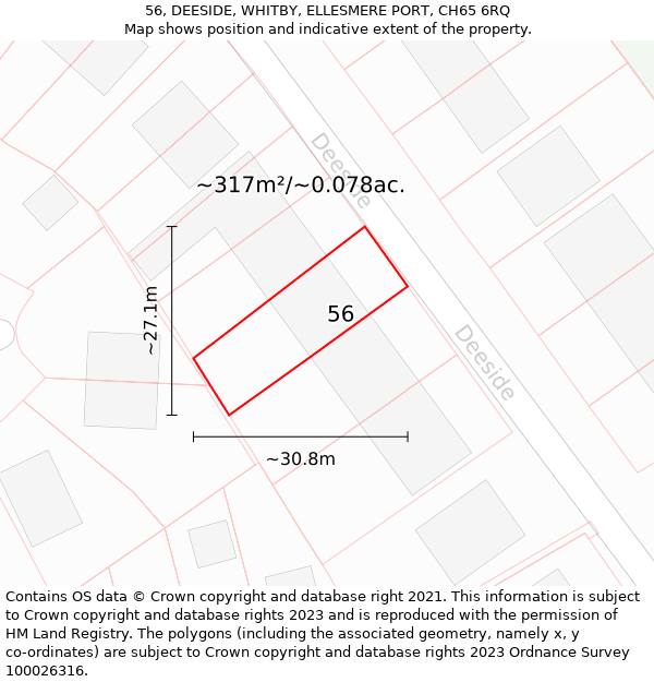 56, DEESIDE, WHITBY, ELLESMERE PORT, CH65 6RQ: Plot and title map