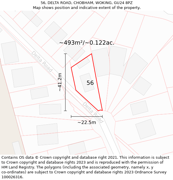 56, DELTA ROAD, CHOBHAM, WOKING, GU24 8PZ: Plot and title map