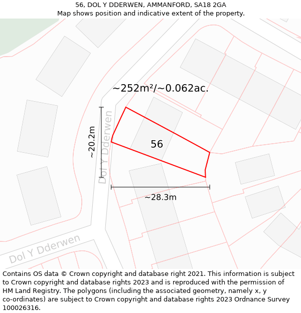 56, DOL Y DDERWEN, AMMANFORD, SA18 2GA: Plot and title map