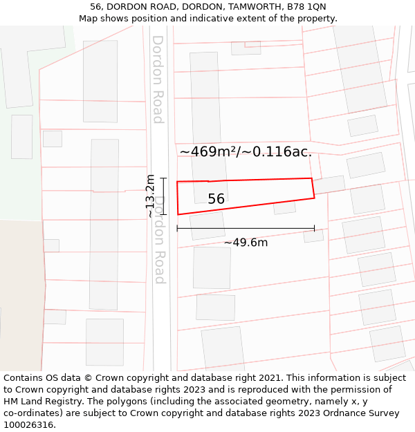 56, DORDON ROAD, DORDON, TAMWORTH, B78 1QN: Plot and title map