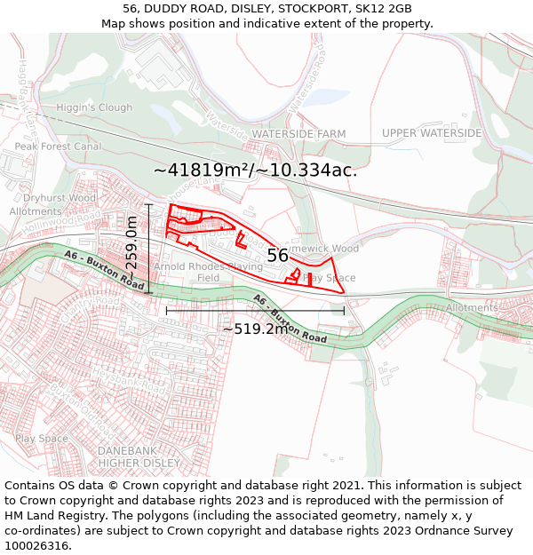 56, DUDDY ROAD, DISLEY, STOCKPORT, SK12 2GB: Plot and title map