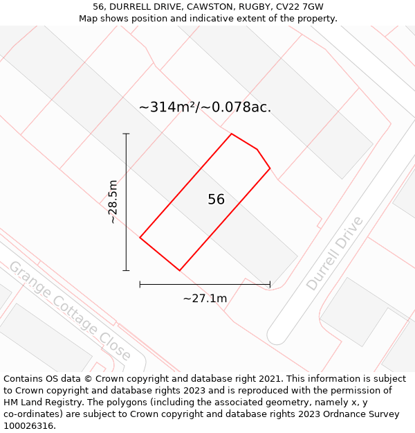 56, DURRELL DRIVE, CAWSTON, RUGBY, CV22 7GW: Plot and title map