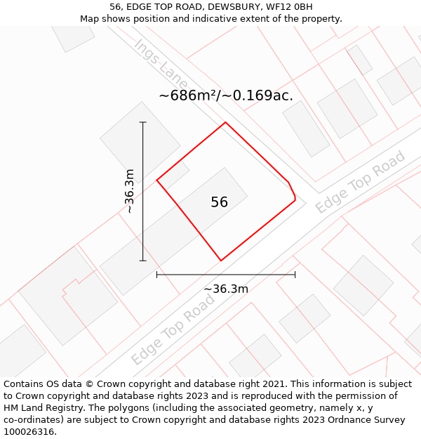 56, EDGE TOP ROAD, DEWSBURY, WF12 0BH: Plot and title map