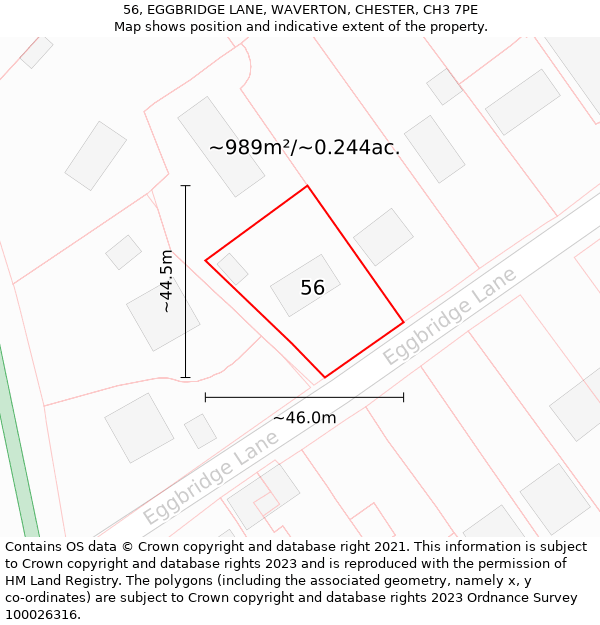 56, EGGBRIDGE LANE, WAVERTON, CHESTER, CH3 7PE: Plot and title map