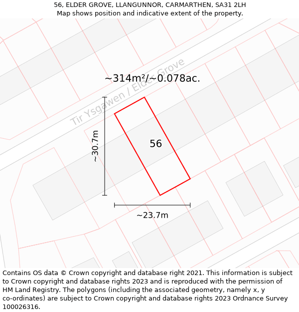 56, ELDER GROVE, LLANGUNNOR, CARMARTHEN, SA31 2LH: Plot and title map