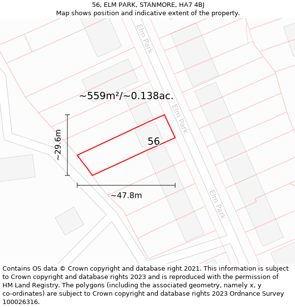 56, ELM PARK, STANMORE, HA7 4BJ: Plot and title map
