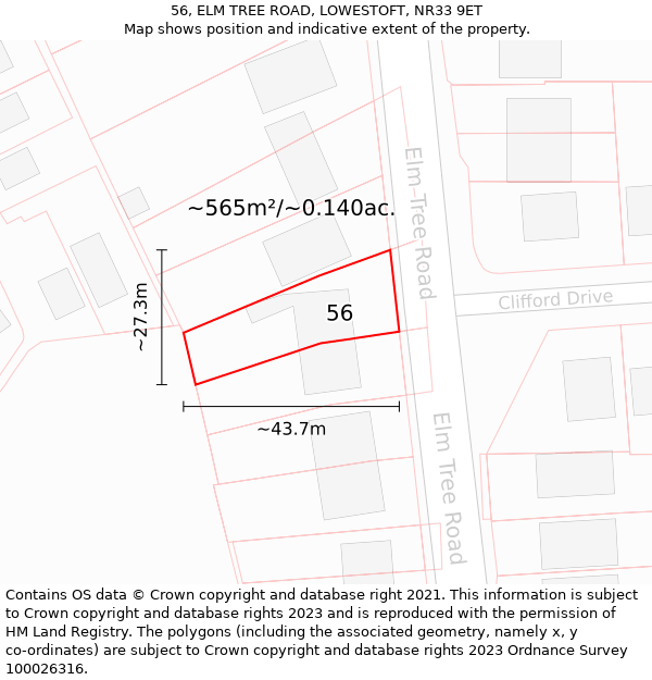 56, ELM TREE ROAD, LOWESTOFT, NR33 9ET: Plot and title map