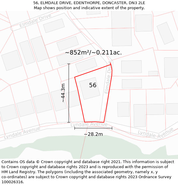 56, ELMDALE DRIVE, EDENTHORPE, DONCASTER, DN3 2LE: Plot and title map
