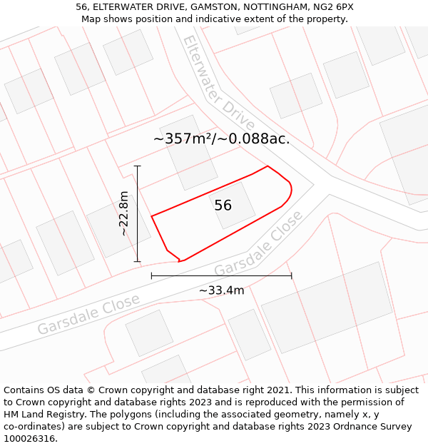 56, ELTERWATER DRIVE, GAMSTON, NOTTINGHAM, NG2 6PX: Plot and title map