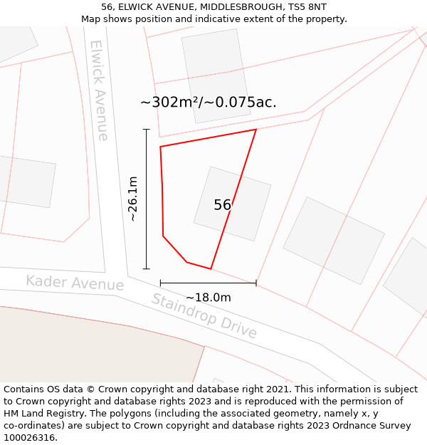 56, ELWICK AVENUE, MIDDLESBROUGH, TS5 8NT: Plot and title map