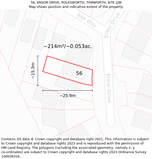 56, ENSOR DRIVE, POLESWORTH, TAMWORTH, B78 1JW: Plot and title map