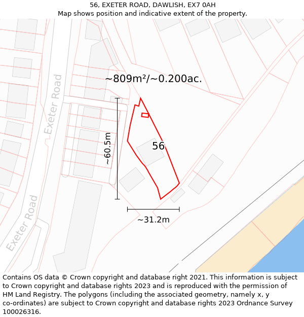 56, EXETER ROAD, DAWLISH, EX7 0AH: Plot and title map