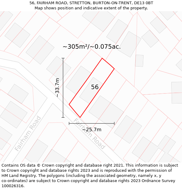 56, FAIRHAM ROAD, STRETTON, BURTON-ON-TRENT, DE13 0BT: Plot and title map