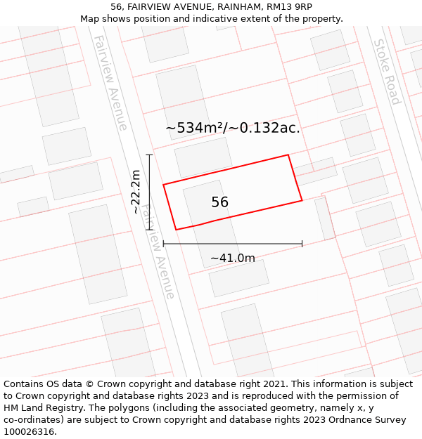 56, FAIRVIEW AVENUE, RAINHAM, RM13 9RP: Plot and title map