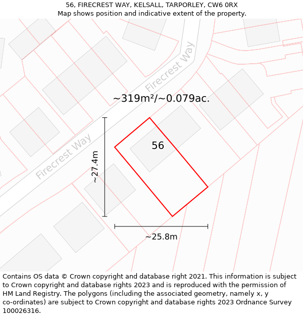 56, FIRECREST WAY, KELSALL, TARPORLEY, CW6 0RX: Plot and title map