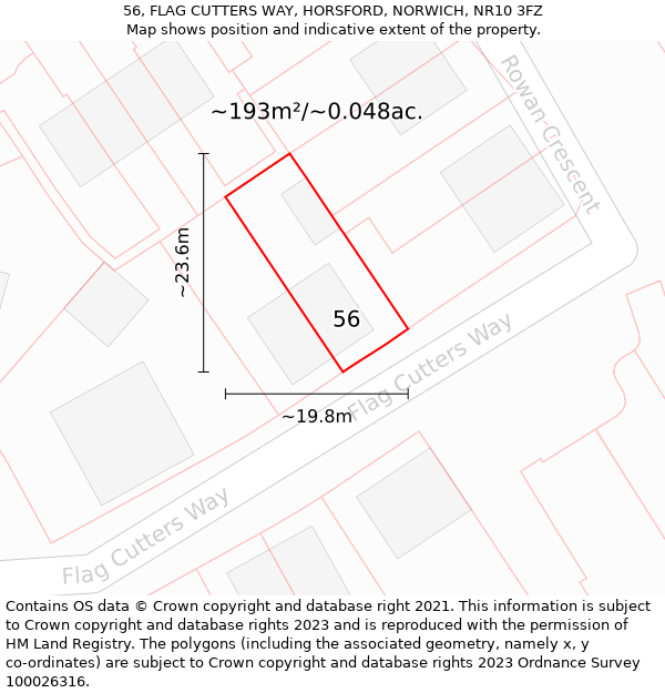 56, FLAG CUTTERS WAY, HORSFORD, NORWICH, NR10 3FZ: Plot and title map