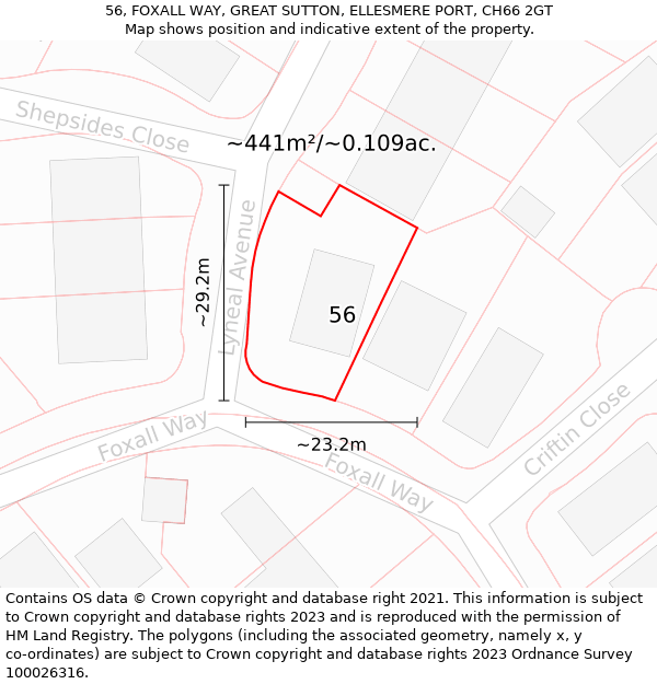 56, FOXALL WAY, GREAT SUTTON, ELLESMERE PORT, CH66 2GT: Plot and title map