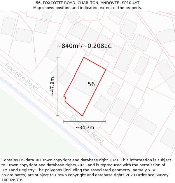 56, FOXCOTTE ROAD, CHARLTON, ANDOVER, SP10 4AT: Plot and title map