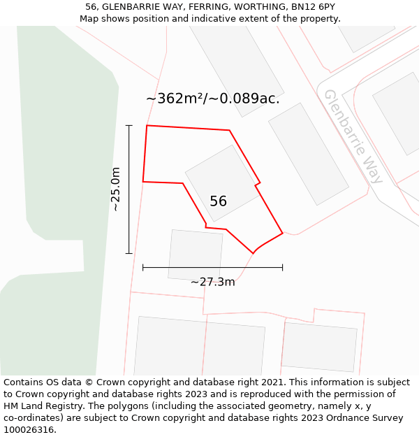 56, GLENBARRIE WAY, FERRING, WORTHING, BN12 6PY: Plot and title map