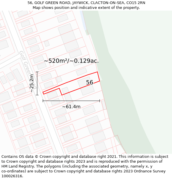 56, GOLF GREEN ROAD, JAYWICK, CLACTON-ON-SEA, CO15 2RN: Plot and title map