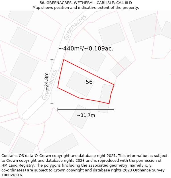 56, GREENACRES, WETHERAL, CARLISLE, CA4 8LD: Plot and title map