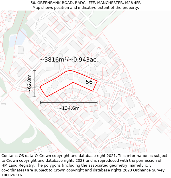 56, GREENBANK ROAD, RADCLIFFE, MANCHESTER, M26 4FR: Plot and title map