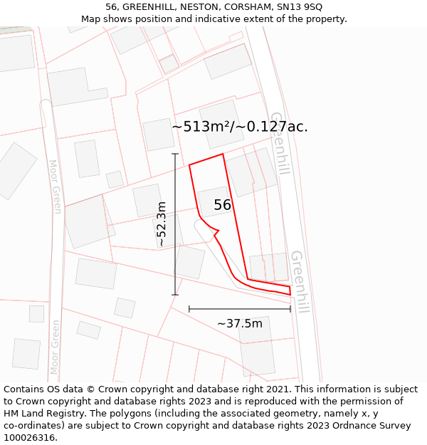 56, GREENHILL, NESTON, CORSHAM, SN13 9SQ: Plot and title map