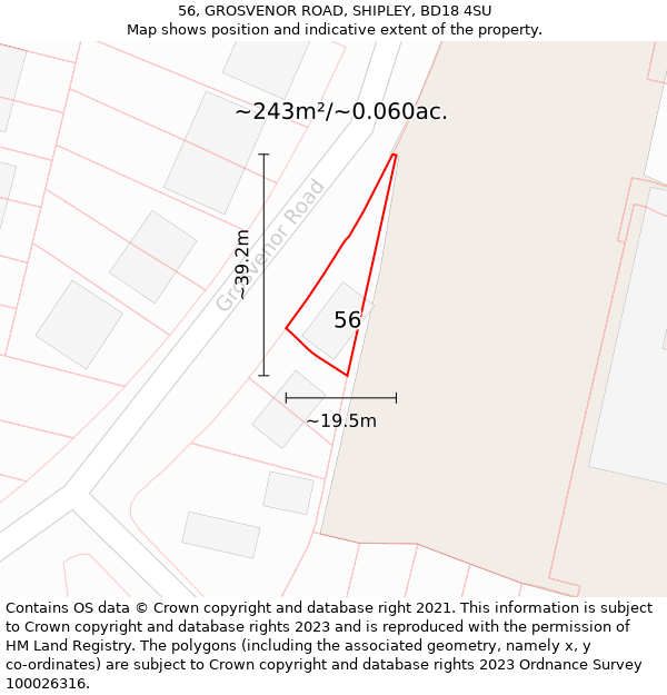 56, GROSVENOR ROAD, SHIPLEY, BD18 4SU: Plot and title map