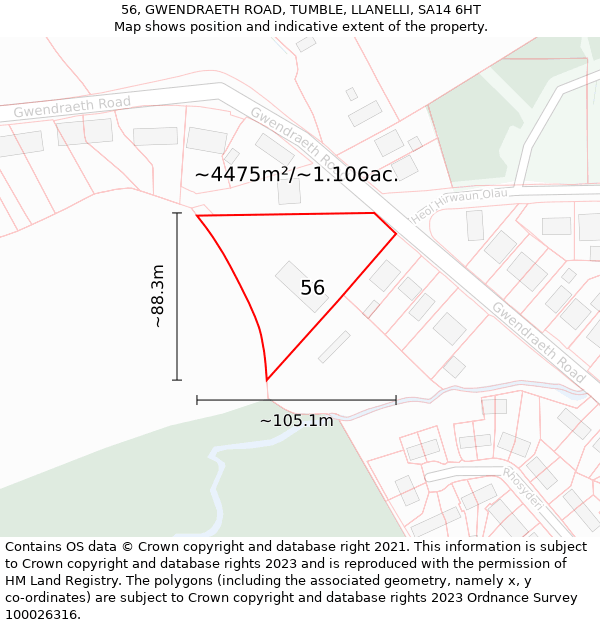 56, GWENDRAETH ROAD, TUMBLE, LLANELLI, SA14 6HT: Plot and title map