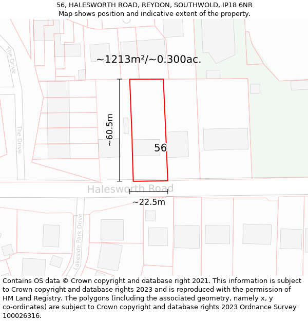 56, HALESWORTH ROAD, REYDON, SOUTHWOLD, IP18 6NR: Plot and title map