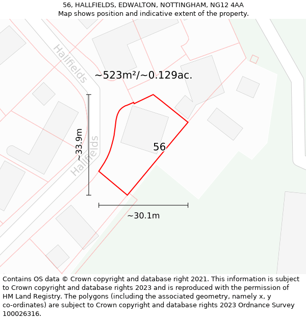 56, HALLFIELDS, EDWALTON, NOTTINGHAM, NG12 4AA: Plot and title map