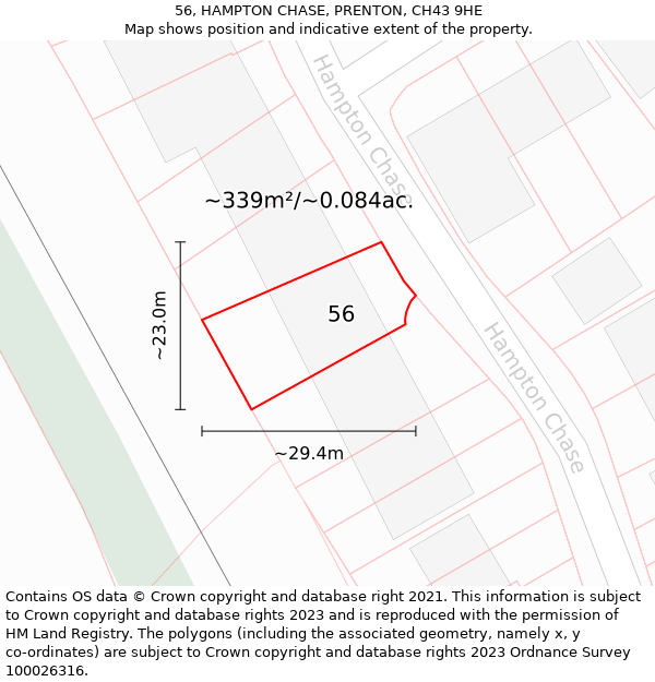 56, HAMPTON CHASE, PRENTON, CH43 9HE: Plot and title map