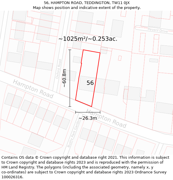 56, HAMPTON ROAD, TEDDINGTON, TW11 0JX: Plot and title map