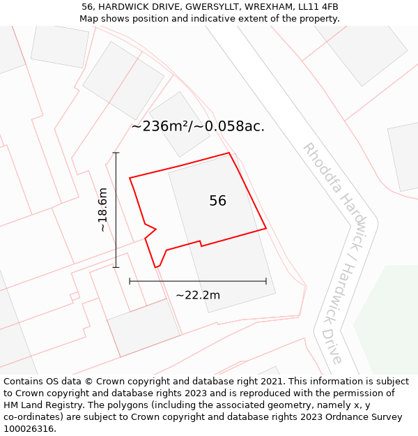 56, HARDWICK DRIVE, GWERSYLLT, WREXHAM, LL11 4FB: Plot and title map