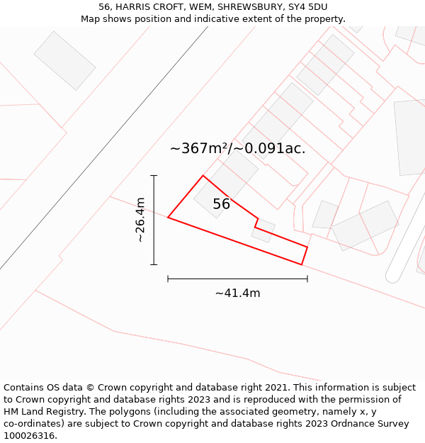 56, HARRIS CROFT, WEM, SHREWSBURY, SY4 5DU: Plot and title map