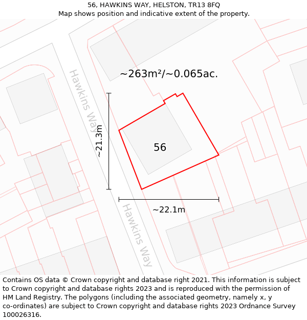 56, HAWKINS WAY, HELSTON, TR13 8FQ: Plot and title map