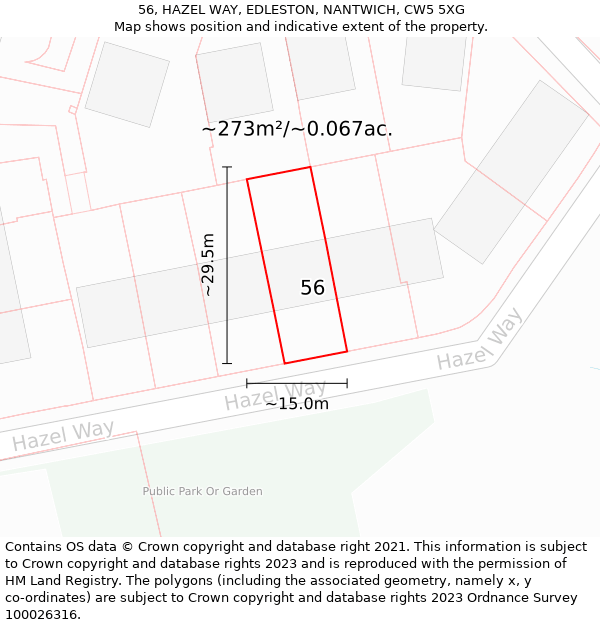 56, HAZEL WAY, EDLESTON, NANTWICH, CW5 5XG: Plot and title map