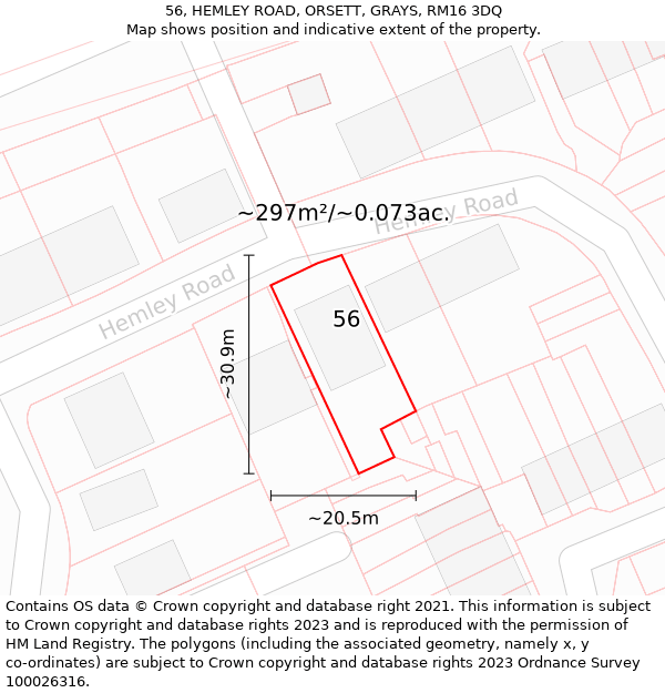 56, HEMLEY ROAD, ORSETT, GRAYS, RM16 3DQ: Plot and title map