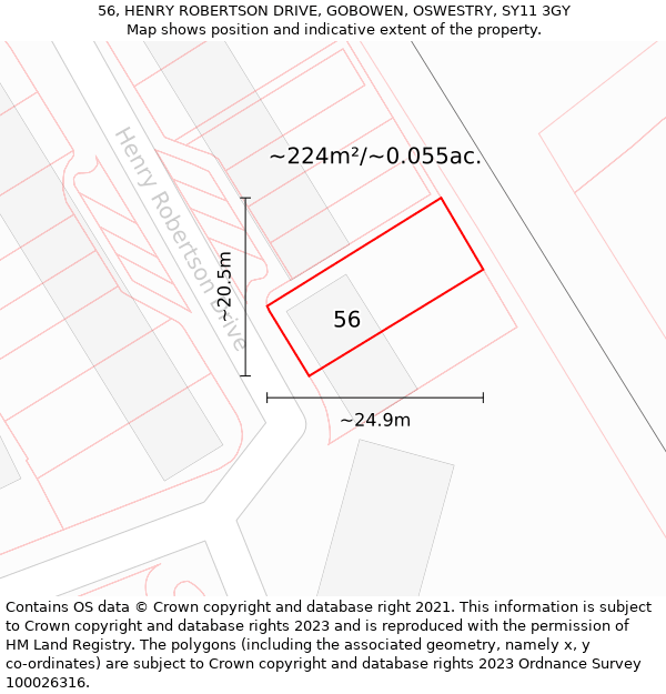 56, HENRY ROBERTSON DRIVE, GOBOWEN, OSWESTRY, SY11 3GY: Plot and title map