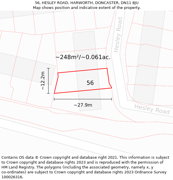 56, HESLEY ROAD, HARWORTH, DONCASTER, DN11 8JU: Plot and title map