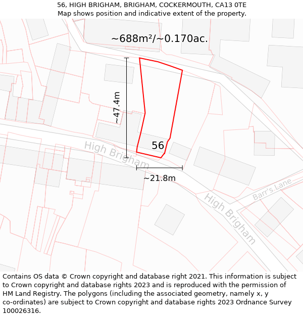 56, HIGH BRIGHAM, BRIGHAM, COCKERMOUTH, CA13 0TE: Plot and title map