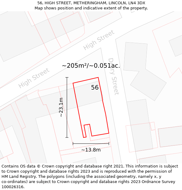 56, HIGH STREET, METHERINGHAM, LINCOLN, LN4 3DX: Plot and title map