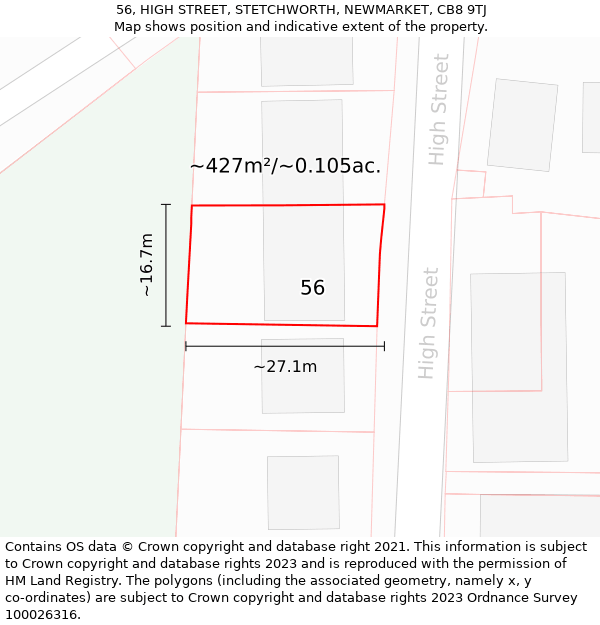 56, HIGH STREET, STETCHWORTH, NEWMARKET, CB8 9TJ: Plot and title map