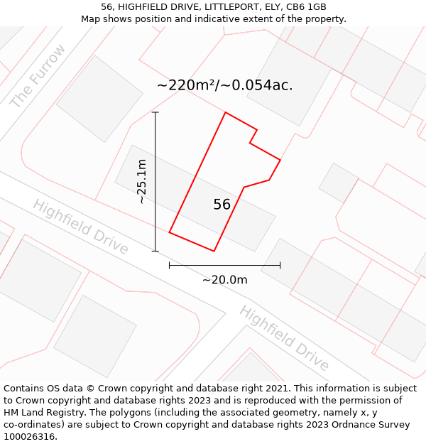 56, HIGHFIELD DRIVE, LITTLEPORT, ELY, CB6 1GB: Plot and title map