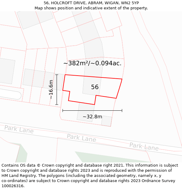 56, HOLCROFT DRIVE, ABRAM, WIGAN, WN2 5YP: Plot and title map