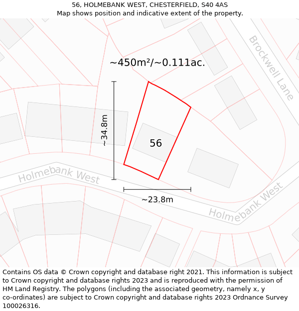 56, HOLMEBANK WEST, CHESTERFIELD, S40 4AS: Plot and title map